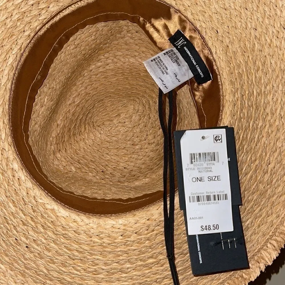NWT INC Frayed-Edge Panama Hat With Shell Band